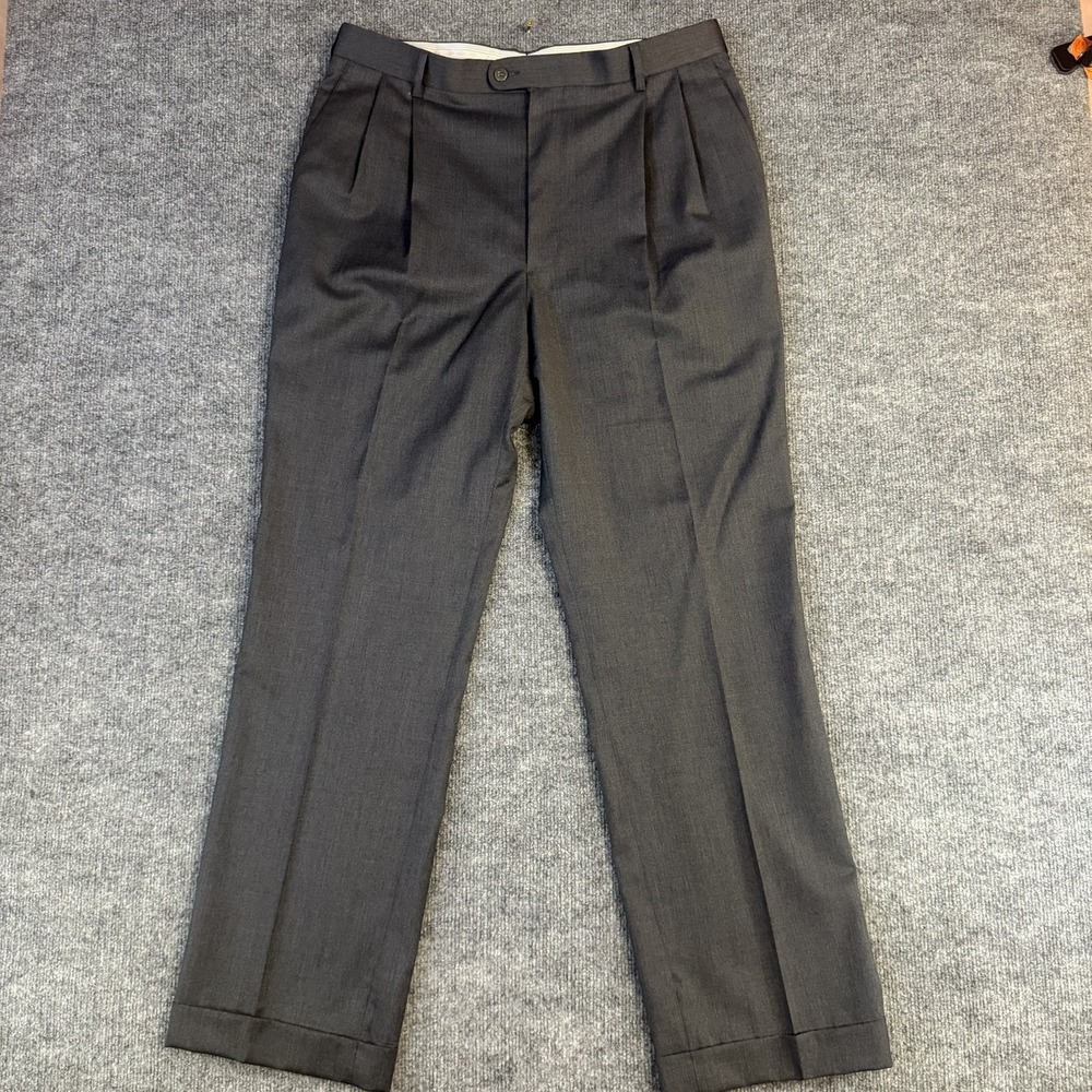 Zanella Bennett Pants Men 38 Gray 100% Wool Pleated Cuffed Made in Italy (36x32)